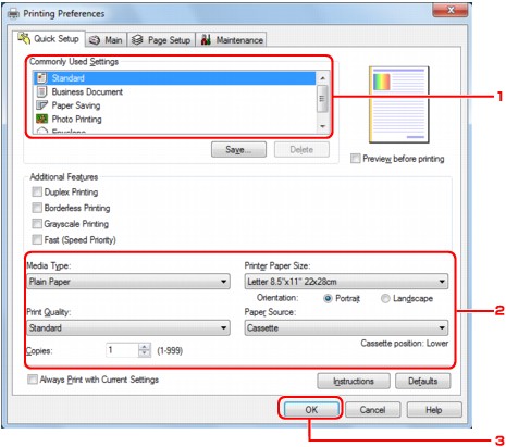 figure:Printer settings dialog box